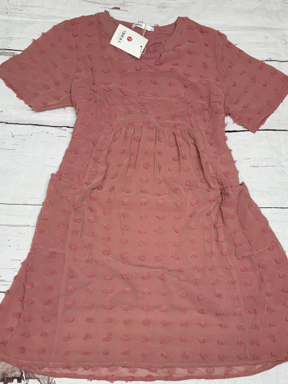 MIHOLL Swiss Dot Babydoll Dress Pink Sheer Tie Waist Size S - Picture 2 of 9